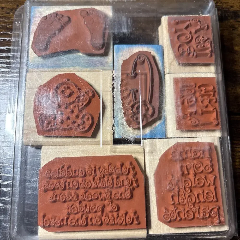 STAMPIN' UP Cuddles and Tickles Wood Rubber Stamps Baby Shower Girl Boy